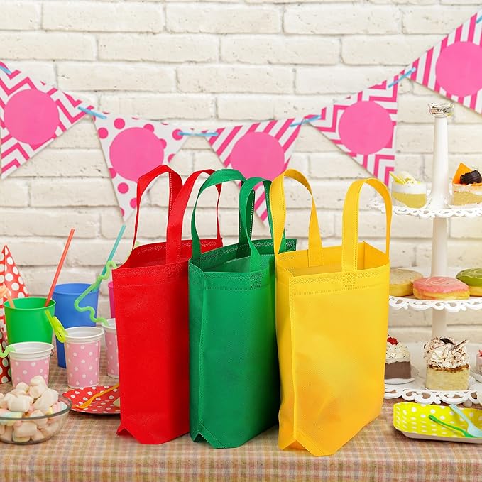 Aneco 24 Pack Party Non-Woven Gift Bags Reusable Tote Bags in Bulk Rainbow Goody Bag with Handles for Birthday Party Supplies (11.5 x 11.5 Inches)
