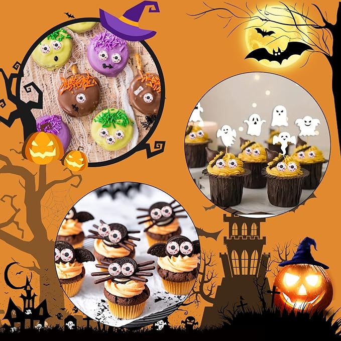 LEBERY Candy Eyeballs Edible Eyes Halloween Sprinkle Skull Dog Bones Sprinkles Candy Eyes Black Red Sprinkle Edible Eyeballs Skull Cake Decorations for Halloween Cake Cupcakes Cookie - 3.35 OZ