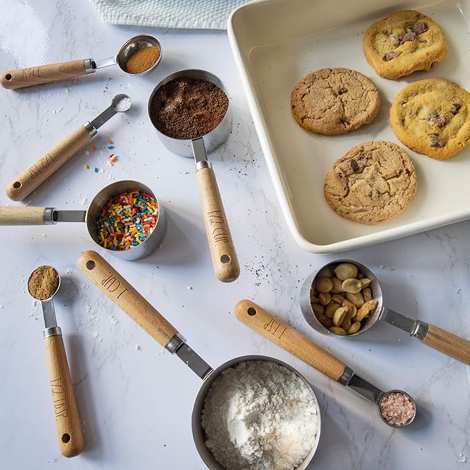 8 Piece Measuring Cups Set and Measuring Spoons Set-Nesting Kitchen Measuring Set, Liquid and Dry Measuring Cup Set (Wood)