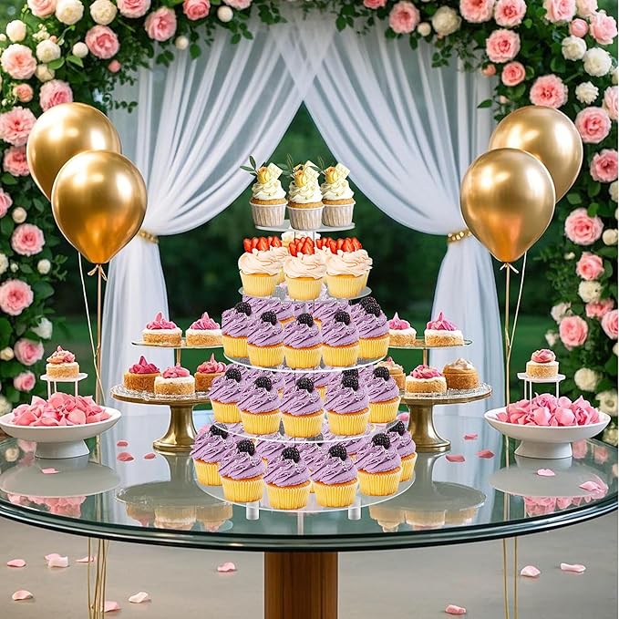 Jusalpha 5 Tier Round Acrylic Cupcake Stand-cake stand-dessert stand, cupcake Tower 5RFs (5 Tier With Base)