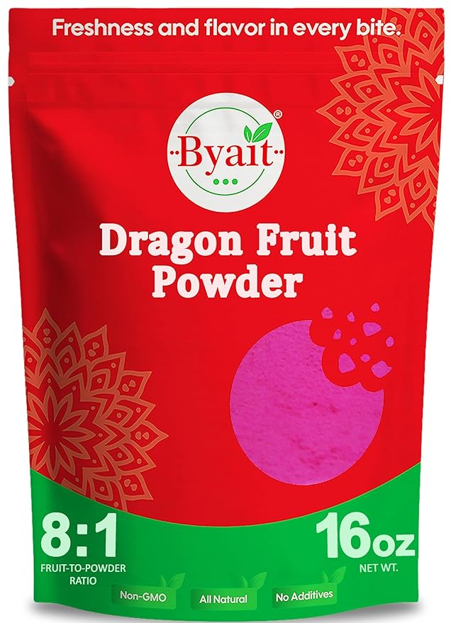Byait Freeze Dried Dragon Fruit Powder 1 lb, Fine Pitaya Powder for Food Coloring, Baking, Smoothies, Drinks, Ice Cream, Cocktails, Vegan, Non-GMO, No Added Sugar