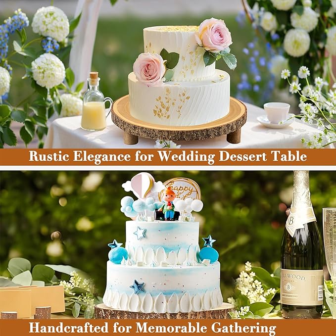 Rustic Wood Cake Stand - 11-13 Inch Wooden Slice with Legs for Elegant Wedding, Birthday, & Woodland-Themed Parties（1Pcs）