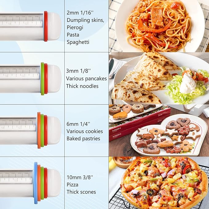 Adjustable Rolling Pin With 4 Thickness Rings, Stainless Steel Dough Roller Pizza Roller Handle Press Design With Measurement Guide For Baking, Fondant, Pizza, Pie Crust, Cookie