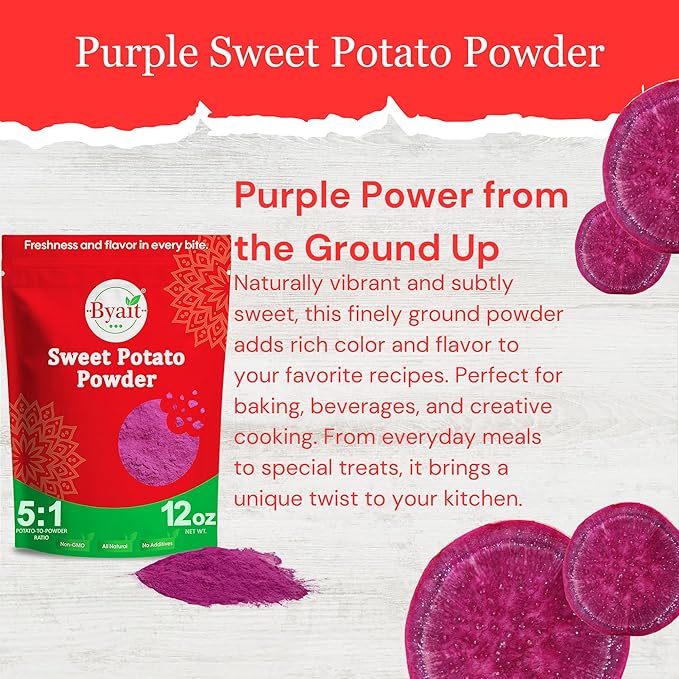 Byait Purple Sweet Potato Powder 12 Oz, No Additives, Natural Purple Food Coloring Powder for Baking, Smoothies, Juices, and Desserts, Vegan, Gluten Free, Non-GMO