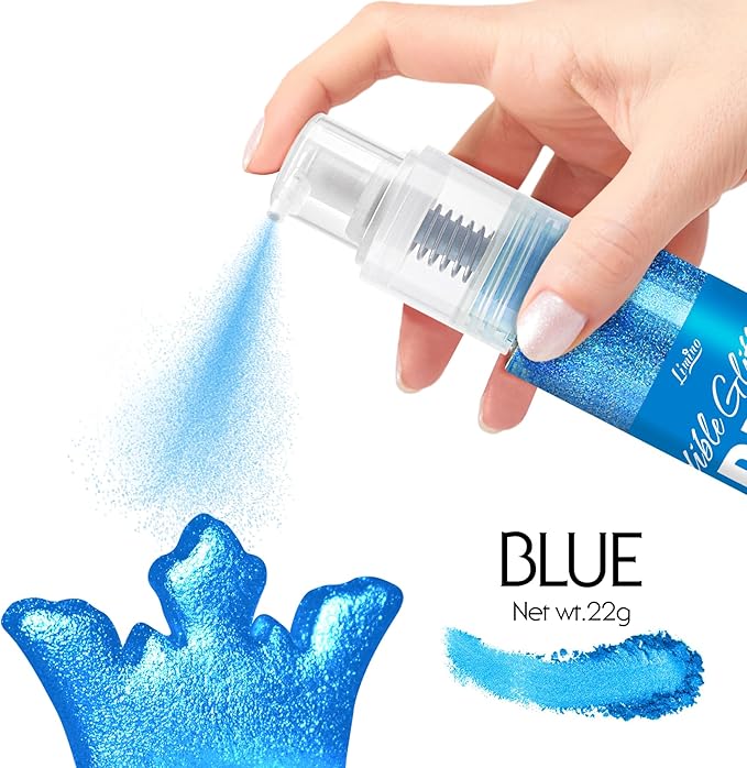 Edible Glitter Spray - 22g Edible Luster Dust Metallic Food Grade Glitter for Drinks, Cake Decorating, Baking - Edible Food Coloring Powder Shimmer Glitter for Cocktail, Icing, Candy (Blue)