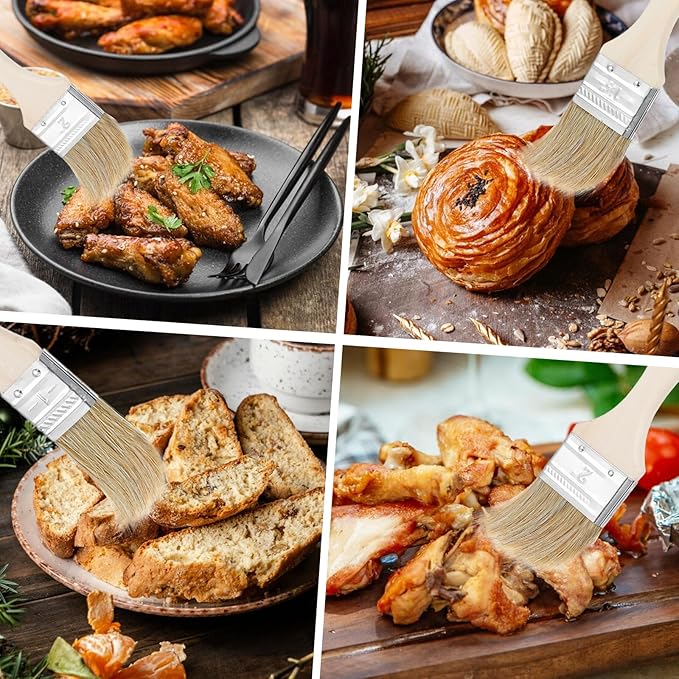 3 Pcs Pastry Brushes, 3 Sizes Natural Bristle Pastry Basting Brush, Food Oil Brushes for Butter Sauce Marinade, Kitchen Tools, Cooking Food