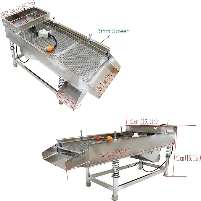 Electric Vibrating Sifter with 3mm Screen Straight Vibrating Sieve Shaker Stainless Steel Linear Sifter Machine Linear Shaker Single Motor 110v 80W