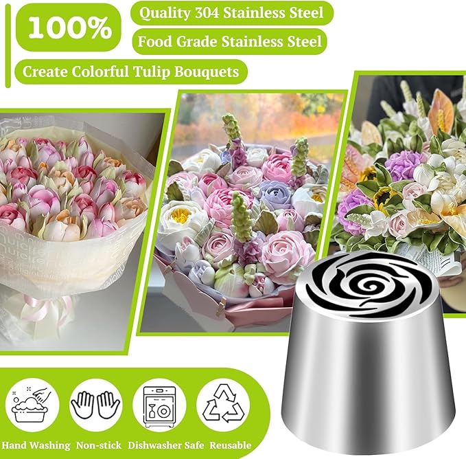 Suuker Extra Large Russian Piping Tip, Stainless Steel Flower Piping Tips Rose Floral Icing Nozzles for Cake Decorating, Frosting, Cream Flower DIY Cookies, SL40