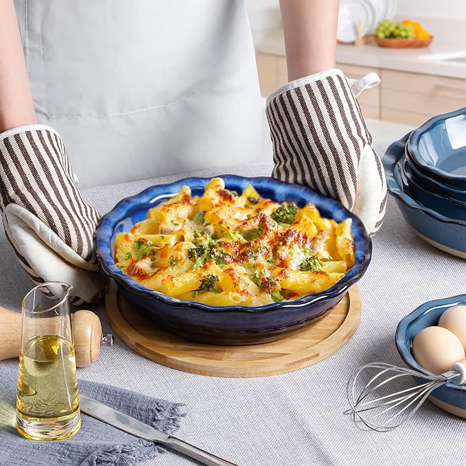 Ceramic Deep Baking Dish Oven Proof, 10in Large Pie Dish, Dishes, Blue Porcelain Lasagne Dish, Blue