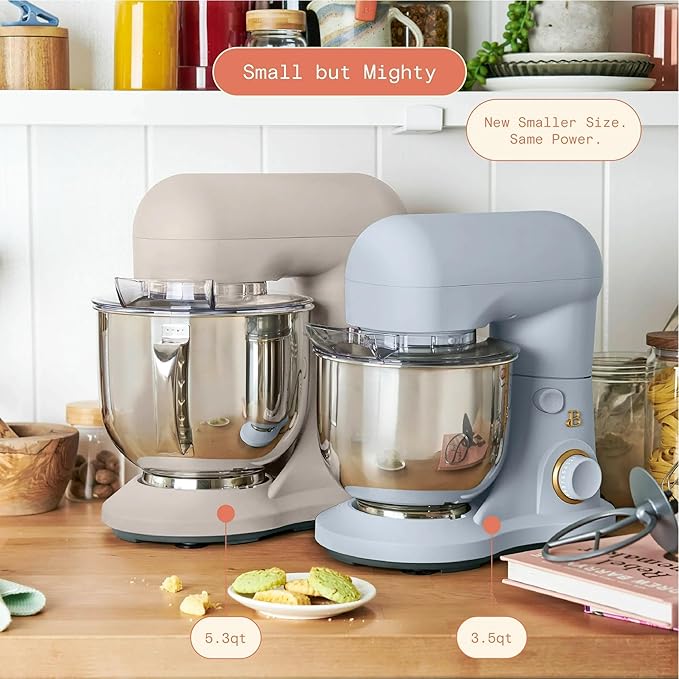 Beautiful 3.5 Qt Tilt-Head Stand Mixer | 12-Speed 300 W Motor | Stainless Bowl + Beater, Dough Hook & Whisk by Drew Barrymore (Cornflower Blue)