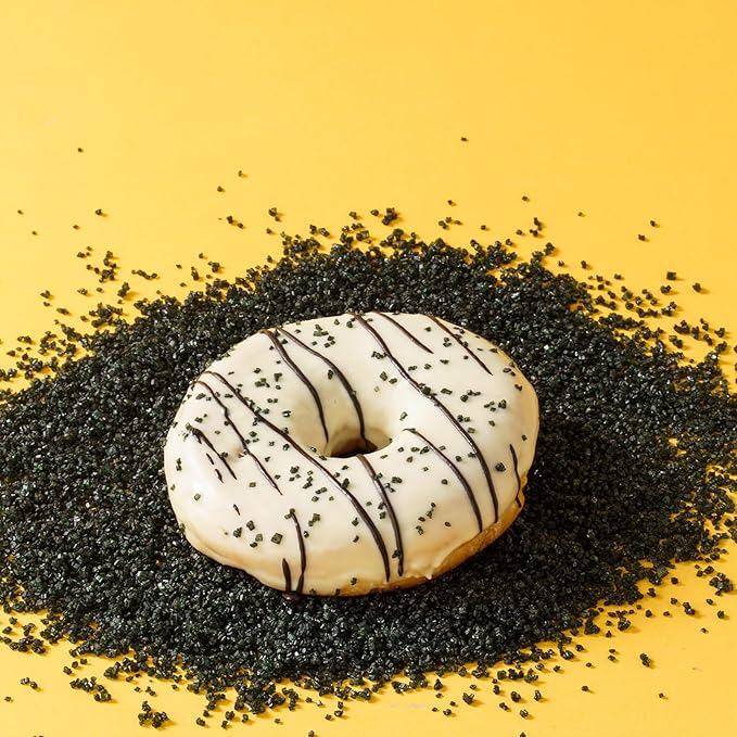 Sujoygar Black Saning Sugar Sprinkles, 5oz Edible Halloween Black Sugar Crystals for Cocktails, Cake Sprinkles for Chocolate Ice Cream Toppings Cupcake Decoration Wedding Party Cookies Baking Dessert Food Supplies