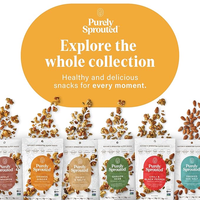 Purely Sprouted Orange Ginger Sprouted Snack Mix with Almond, Cashew Nuts & Pumpkin Seeds – Grain and Gluten Free, Vegan – Ideal for On-the-Go, 4oz, 6 pack