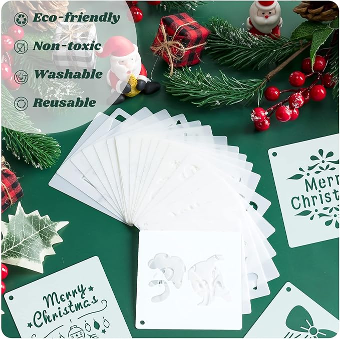 66 Pcs Small Stencils for Crafts Reusable 3 Inch Stencils for Painting on Wood DIY Craft Paint Template for Wall Home Decor Card Rock Canvas Drawing Holiday Ornament(Santa)
