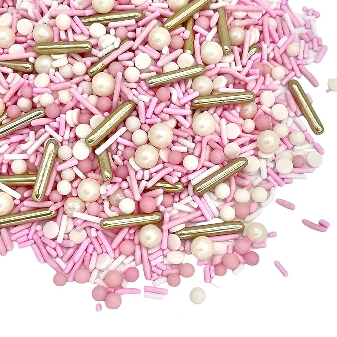 Manvscakes, pink sprinkles, valentines, cake sprinkles, gold sprinkles, cookies, chocolate, fondant, princess topping, ice cream, edible, dessert decoration (Rose)