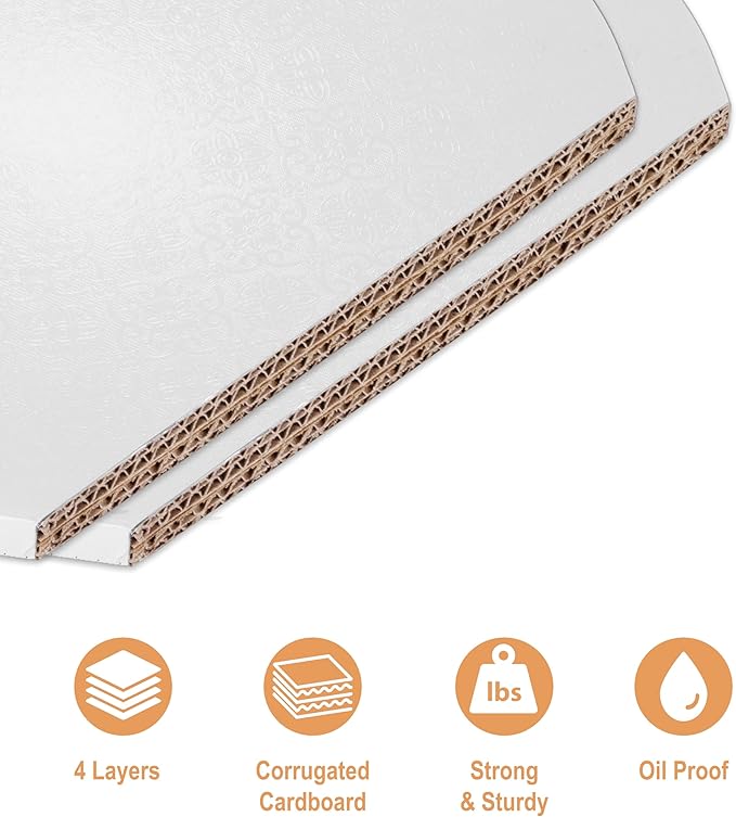 BOARDS+ 12 Pack Cake Drums 10 & 12 Inch in White, Gold & Black Color | 1/2" Thick CakeBoard Circle Rounds + Free Prop Up Tools | Fully Greaseproof, Sturdy for Heavy/Tiered Cakes