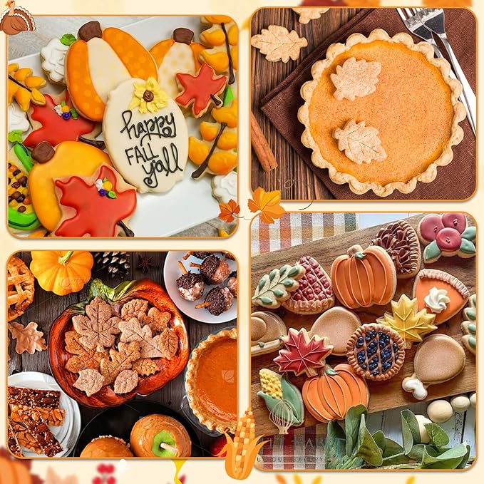 Lezmarket 23Pcs Fall Thanksgiving Cookie Cutters Set, Holiday Cookie Cutters Stainless Steel Baking Supplies for Thanksgiving Cookie Sandwich - Pumpkin Maple Leaf Flower Squirrel Turkey Corn Rooster