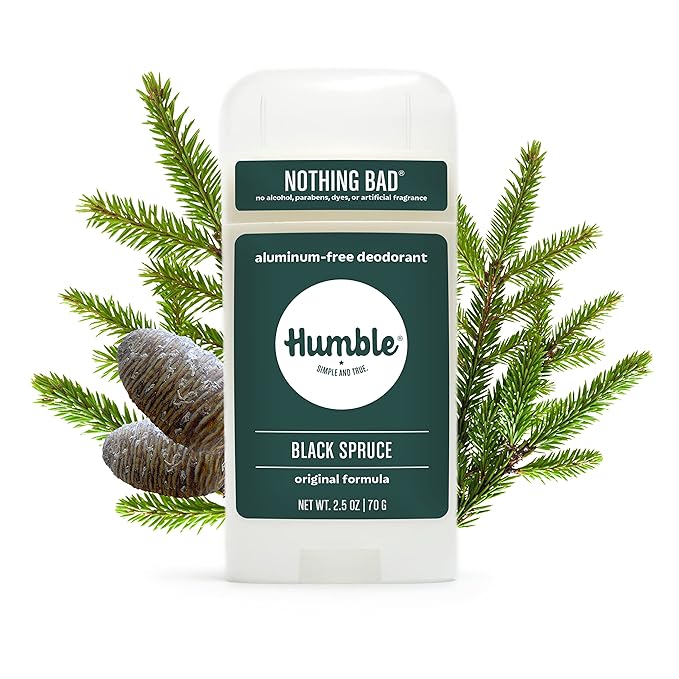 HUMBLE BRANDS Original Formula Aluminum-free Deodorant. Long Lasting Odor Control with Baking Soda and Essential Oils, Black Spruce, Pack of 1