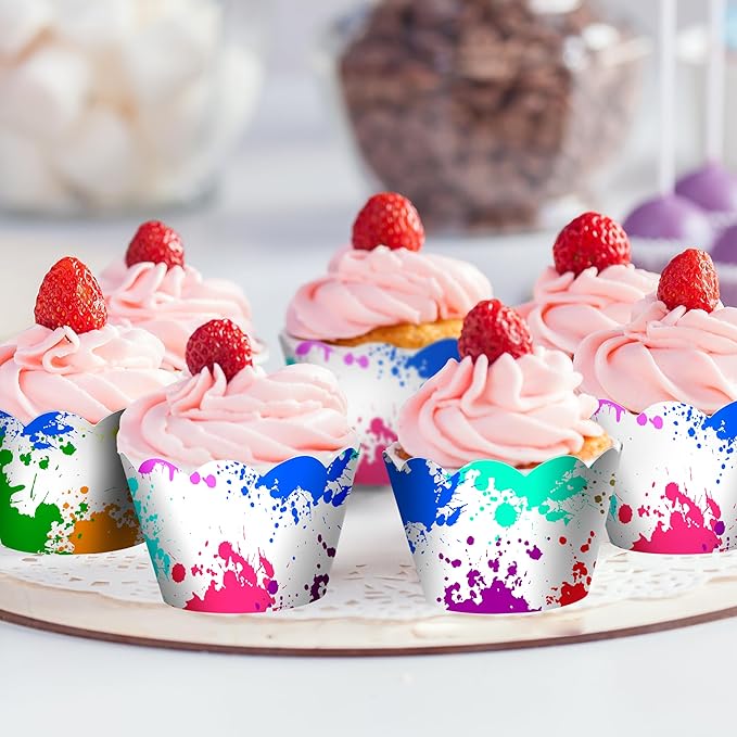 24pcs Splash Cupcake Baking Liners, Muffin Liners, Cupcake Liners Decorations for Painting Party, Baby Shower, Birthday Party Decoration Supplies - LIANGSS