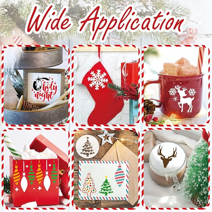 60pcs Christmas Stencils for Painting on Wood 3 Inch Small Nativity Ornament Reusable Holiday Xmas Drawing Stencil Templates for Wood DIY Crafts Card Paper Gift Home (Christmas one)