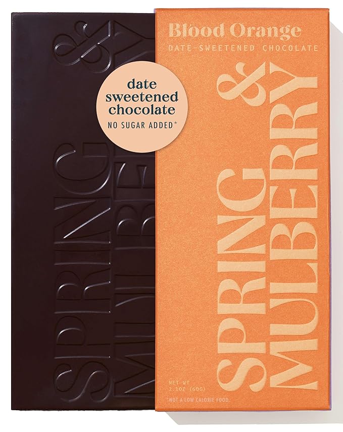 Spring & Mulberry Dark Chocolate Bars – Healthy Dark Chocolate, Date-Sweetened - Blood Orange 6 Pack