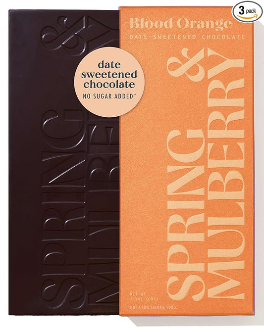 Spring & Mulberry Dark Chocolate Bars – Healthy Dark Chocolate, Date-Sweetened - Blood Orange 3 Pack