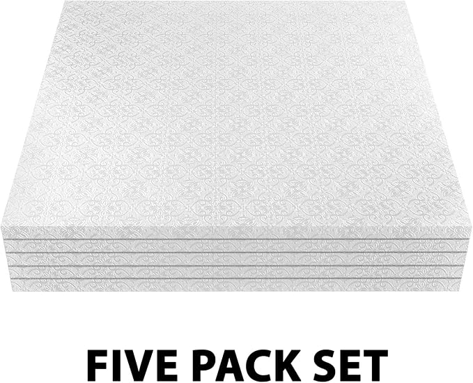 O'CREME White Square Cake Pastry Drum Board 1/2 Inch Thick, 9" x 9" - Pack of 5