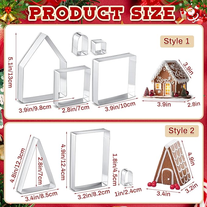 4 Set Gingerbread House Cookie Cutters with Piping Bags Tips Set Christmas Cookie Cutters 3D Gingerbread House Kit for DIY Christmas Holiday Biscuit Cake Dough Fondant Baking Dough Tool Gift