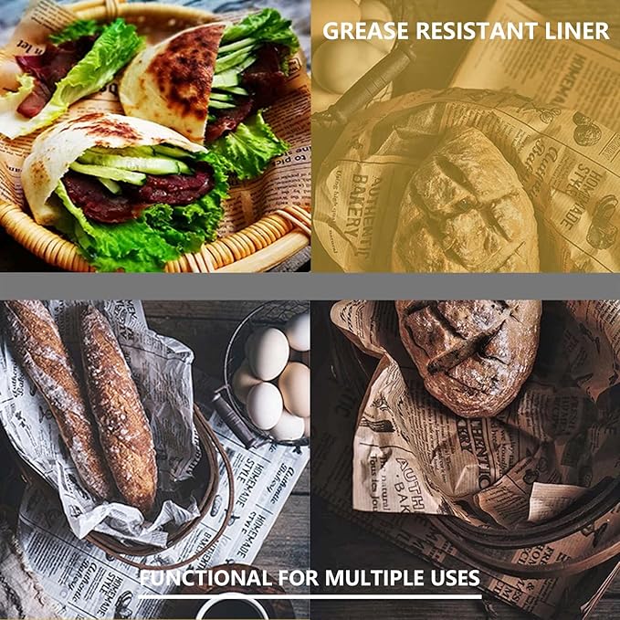 10" x 10" - 200 Pk - Brown Food Word Text Grease-Resistant Wrap Paper, Basket Liners Deli Paper, Best Kraft Food Wrapping Paper Sheets for Bakery, Picnic, Festival, Fair or BBQ (Kraft Poster)