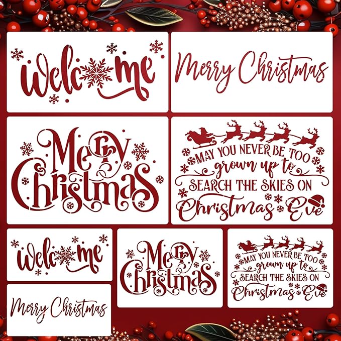 Christmas Stencils for Crafts Reusable Holiday Stencil Merry Christmas Stencils for Painting on Wood Fabrics Porch Hanger Decor