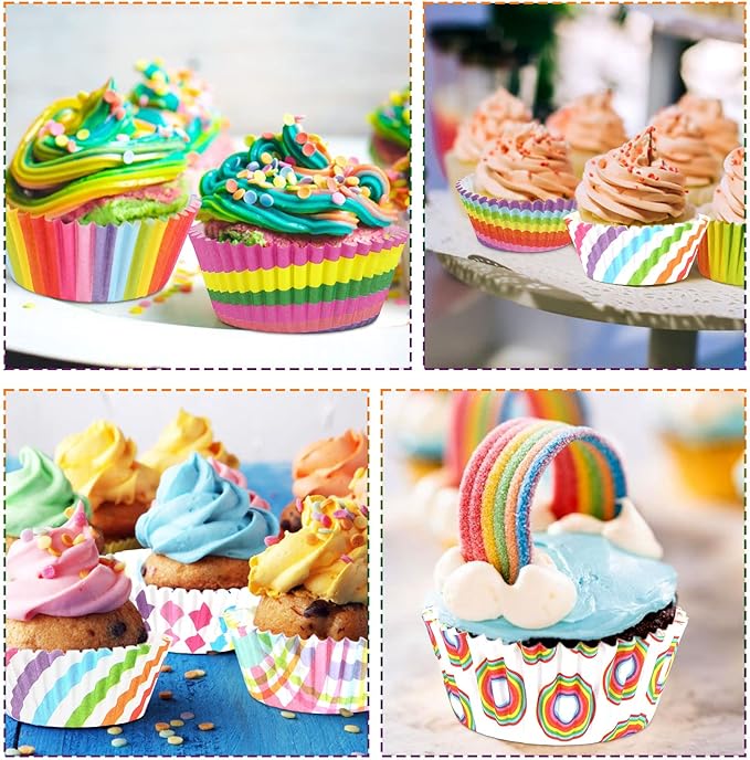 SANNIX 450pcs Rainbow Cupcake Liners, Colorful Baking Cups Cupcake Wrappers Paper Wraps Muffin Liners for Birthday Pride Party Candy Cake Decorations Supplies(9 Designs)