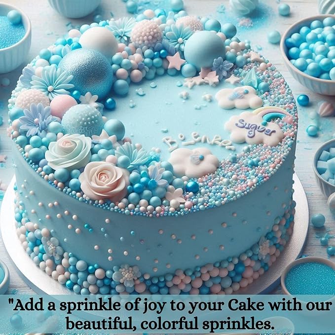 Confect Baby Blue Sprinkles for Christmas Cake & Cupcake Decoration – Edible Pearl Sprinkles & Jimmies for Holiday Desserts- Vegan, Gluten-Free, Nut-Free, Soy-Free, Dairy-Free, Palm Oil-Free - 4.2 Oz