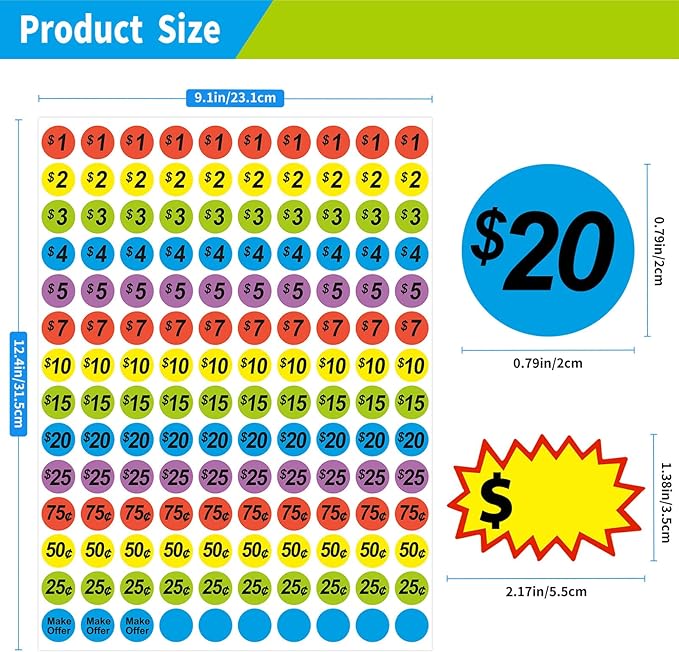 1560 Pcs Removable Garage Sale Price Stickers, 1400pcs Yard Sale Price Stickers & 160pcs Blank Princing Labels, Price Tag for Flea Markets, County Fairs & Retail Use