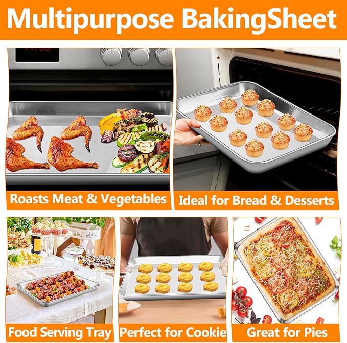 Baking Sheet Set of 3, Stainless Steel Baking Sheet Pan Set, Cookie Sheets for Baking, Cookie Tray for Roasting, Heavy Duty & Easy Clean & Dishwasher Safe, 9/12/16 Inch