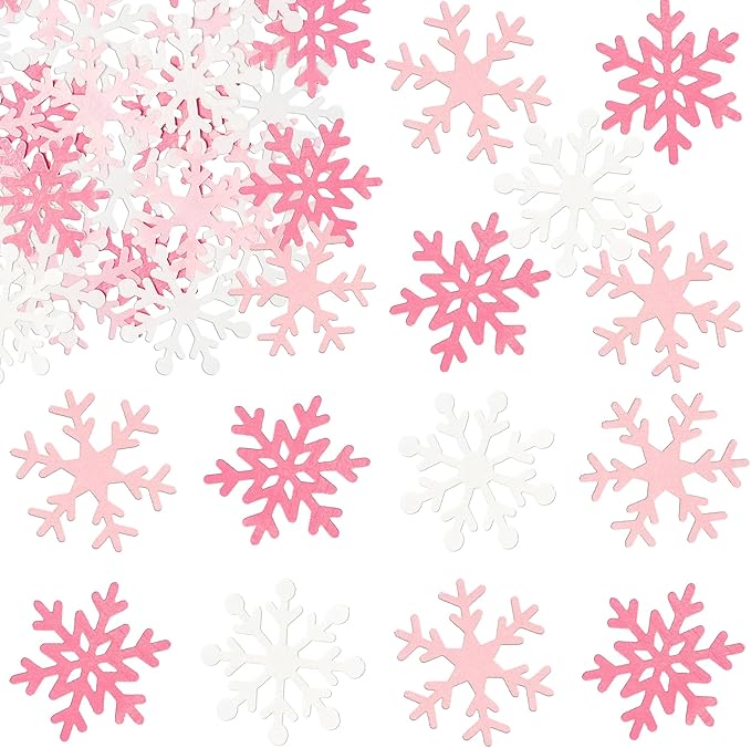 Gyufise 60Pcs Edible Snowflake Cupcake Toppers Winter Cupcake Picks Water Paper Winter Frozen Cake Decorations for Snowflake Theme Baby Shower Kids Birthday Party Supplies Light Pink White