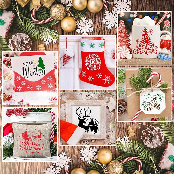25 Pcs Christmas Stencils for Crafts Reusable 4 Inch Small Christmas Stencil for Painting on Wood Ornament Card Making Window (25 Christmas 4in)