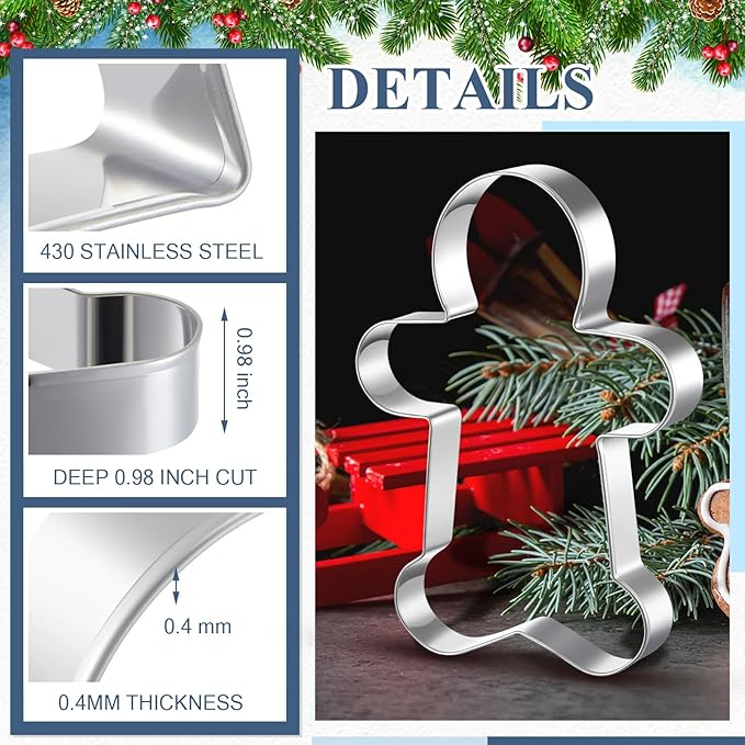 2 Pcs Large Christmas Cookie Cutters 8" Extra Large Gingerbread Man and Reindeer Face Stainless Steel Giant Cookie Cutter for Christmas Xmas Holiday Baking