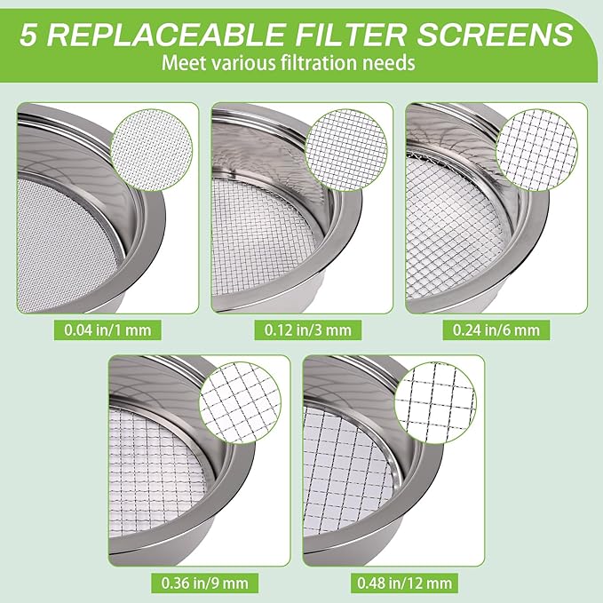 8PCS Soil Sifter Sieve Set - Rock Sifter, Sieve Fine Mesh Stainless Steel, Compost Sifter, with 1/3/6/9/12mm Sieve Mesh & Shovel & Gloves, Suitable for Screening Particulate Matter