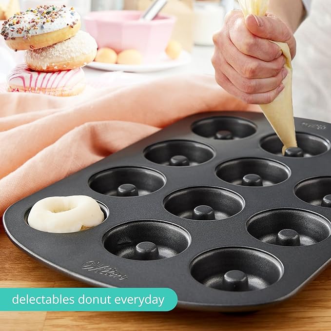 Nonstick Donut Pan Set – 2-Piece Bakeware with 6-Cavity Mini and 12-Cavity Standard Molds, Durable Carbon Steel, Scratch-Resistant, Even Heating
