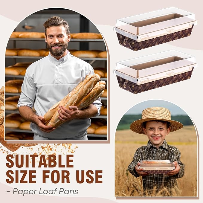 Sabary 50 Pcs Paper Baking Loaf Pan with Lids Disposable Paper Pans Mold for Birthday Graduation Wedding Halloween Thanksgiving Christmas Cake Bread Bakery Holiday Gifts(7.87 x 2.55 x 1.94 Inches)