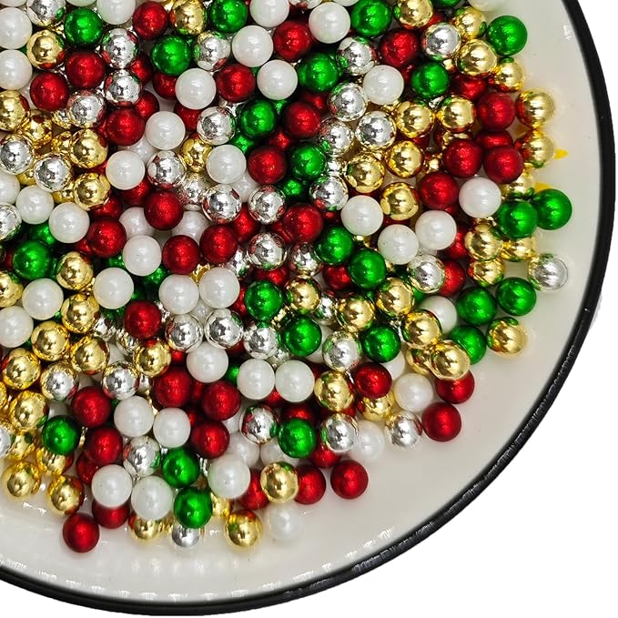 Colorful Christmas Lights & 7mm White Red Green Gold Silver Pearl Sugar Sprinkles, 4.6 oz Candy Bulbs for Cake Decorating and Cupcake Toppers, Cookie Decoration, Ice Cream Topping
