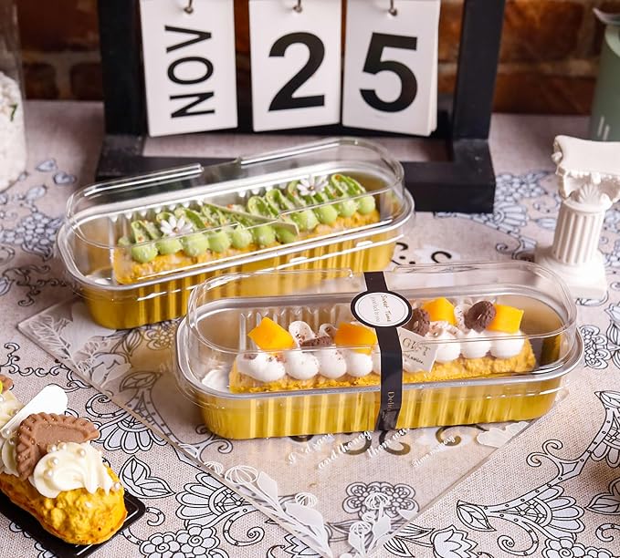 100 PACK Mini Cake Pans with Lids and Spoons, Rectangular Aluminum Foil Bread Pan, Mini Loaf Pans and Food Containers with Lids(Gold, 6.8oz)