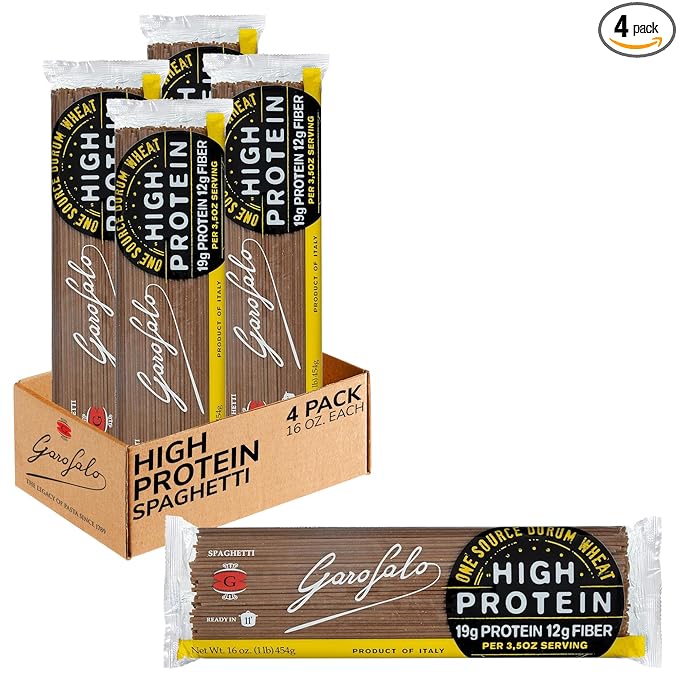 Garofalo - High Protein Spaghetti Pasta | Premium Durum Wheat Semolina with 19g Protein & 12g Fiber | Italian Made, Bronze-Drawn, PGI Certified (16 oz, 4-Pack)