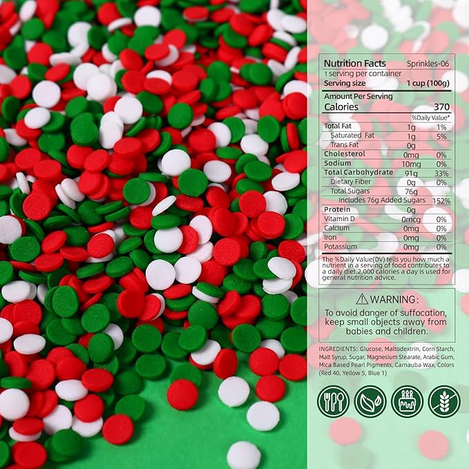 Christmas Sprinkles for Cookies, Red and Green Sprinkles Perfect for Christmas Dessert Party 3.52 Ounce