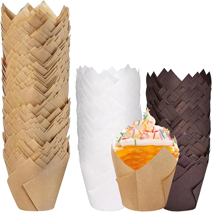 200pcs Tulip Cupcake Liners - Greaseproof Cupcake Wrappers in Standard Size, Premium Paper Muffin Liners Holders for Baking. Ideal for Parties, Events, and Catering.
