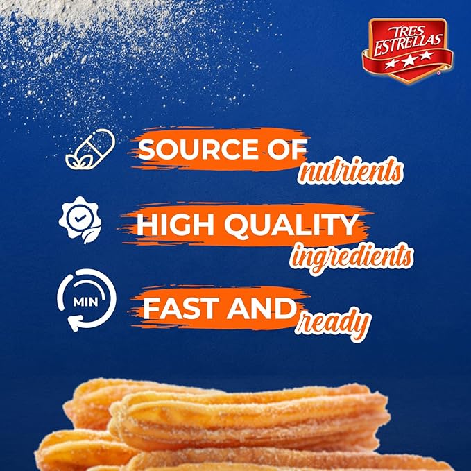 TRES ESTRELLAS, Harina preparada para Churros, Homemade, Churro Mix, Rápida y Fácil de Hacer, 17.6 oz, Pack de 12