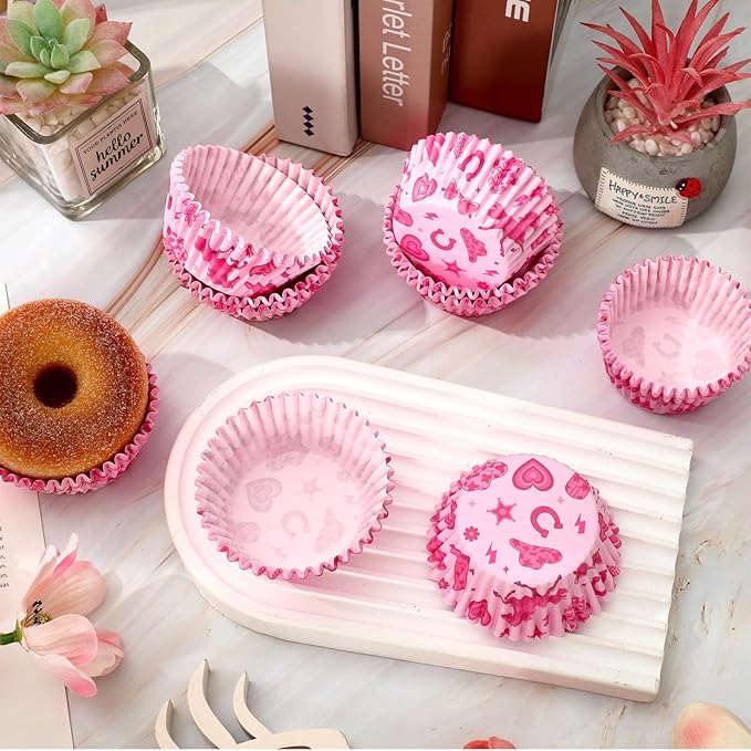 300 Pcs Western Cowgirl Cupcake Liner Paper Baking Cups Pink Horse Disco Ball Muffin Liner Cake Storage Container for Rodeo Bachelorette Party Birthday DIY Crafts Supplies, 2 x 1.2 Inch