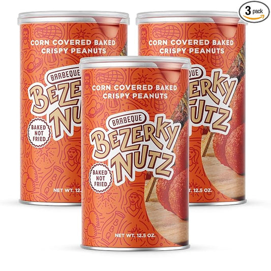 Bezerky Cracker Nuts | Crunchy Corn Coated Peanuts | BBQ Peanuts | Baked Snack | Flavorful Lebanese Kri Kri Nuts | Ready to Eat Savory Snack | 12.5oz (Pack of 3)