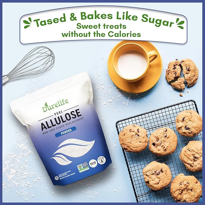 Durelife Allulose sweetener, 3 lb 100% Pure No Erythritol powdered Sugar Substitute, NON-GMO Project Verified, Keto Certified, OU kosher, No Fillers, Zero Calories sugar alternative 3 Lbs