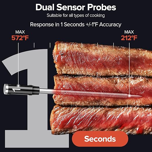 Smart Wireless Meat Thermometer with Dual Probes, Bluetooth & WiFi Combo, Remote Monitoring & Smart Alerts for BBQ, Grill, Smoker, Oven, Air Fryer