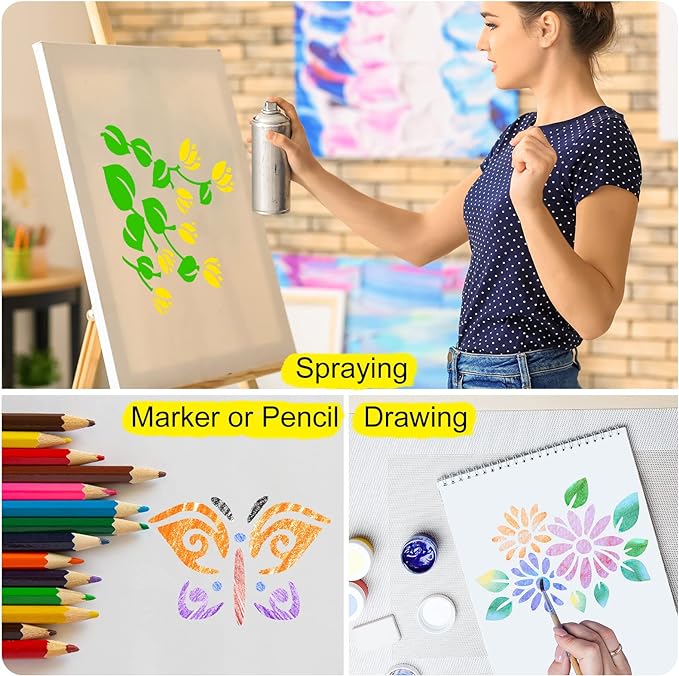 66 Pcs Small Stencils for Crafts Reusable 3 Inch Stencils for Painting on Wood DIY Craft Paint Template for Wall Home Decor Card Rock Canvas Drawing Holiday Ornament(Flowering Plants)